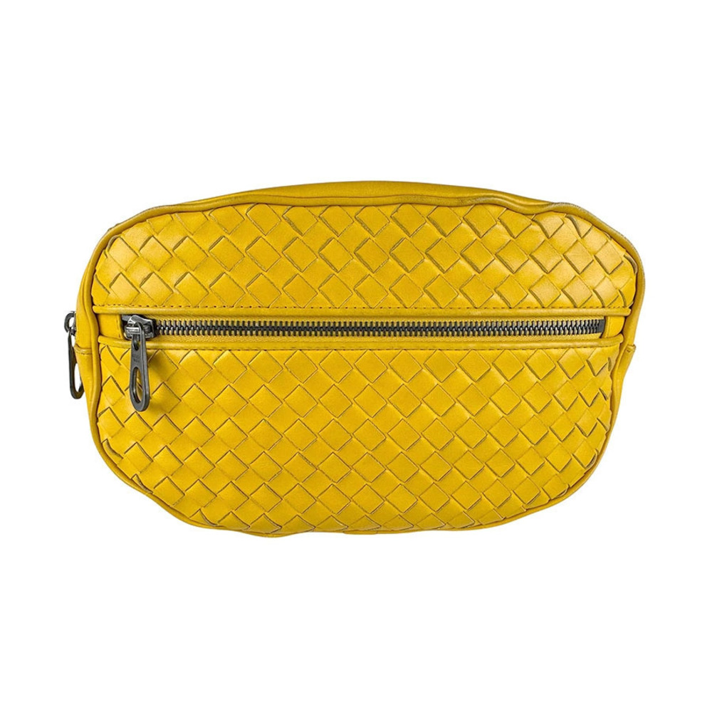 Bottega Veneta Waist Crossbody Belt bag Intrecciato leather yellow